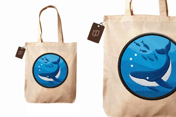 Whale Swimming in Circle Patch for Boutique Apparel